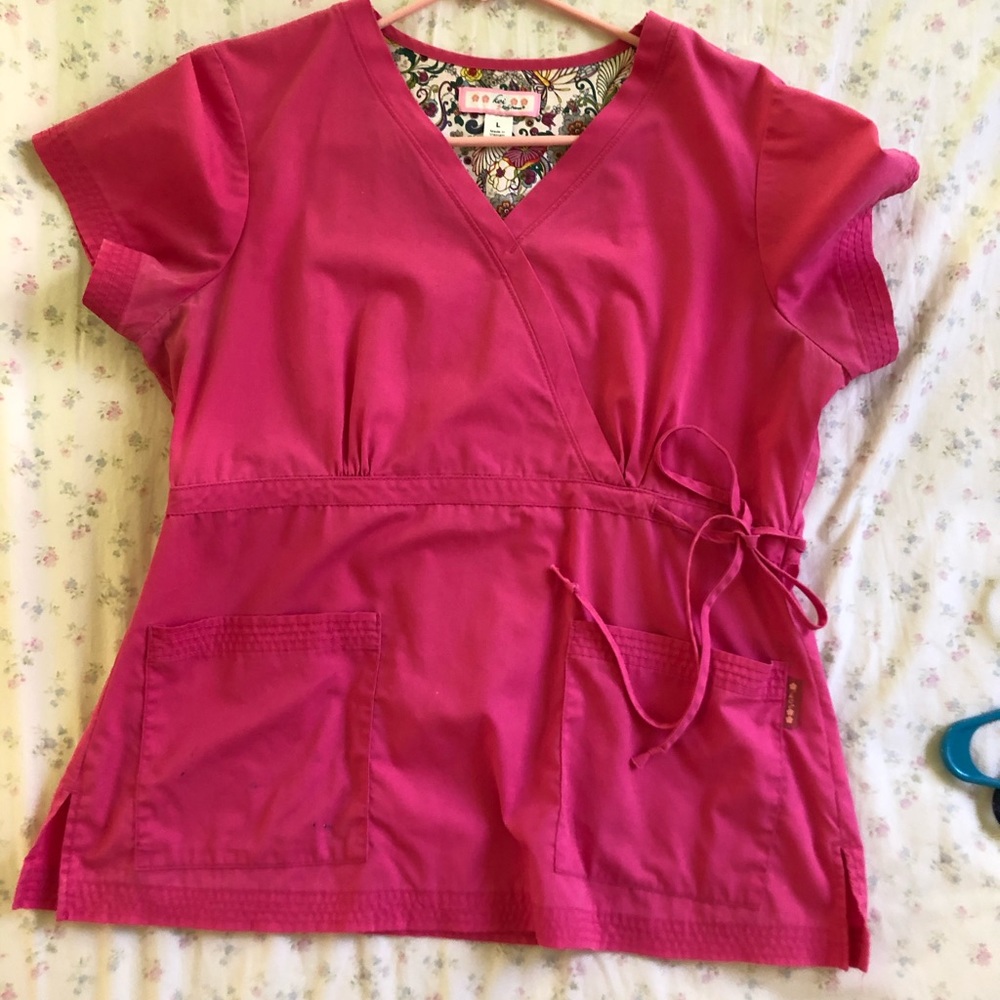 Pink koi scrub top